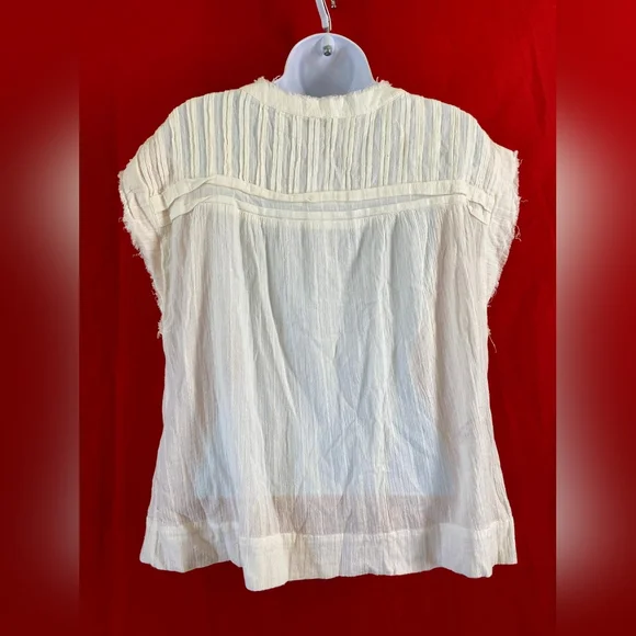 Faherty Ivory Textured Cap Sleeve Blouse - Picture 3 of 8